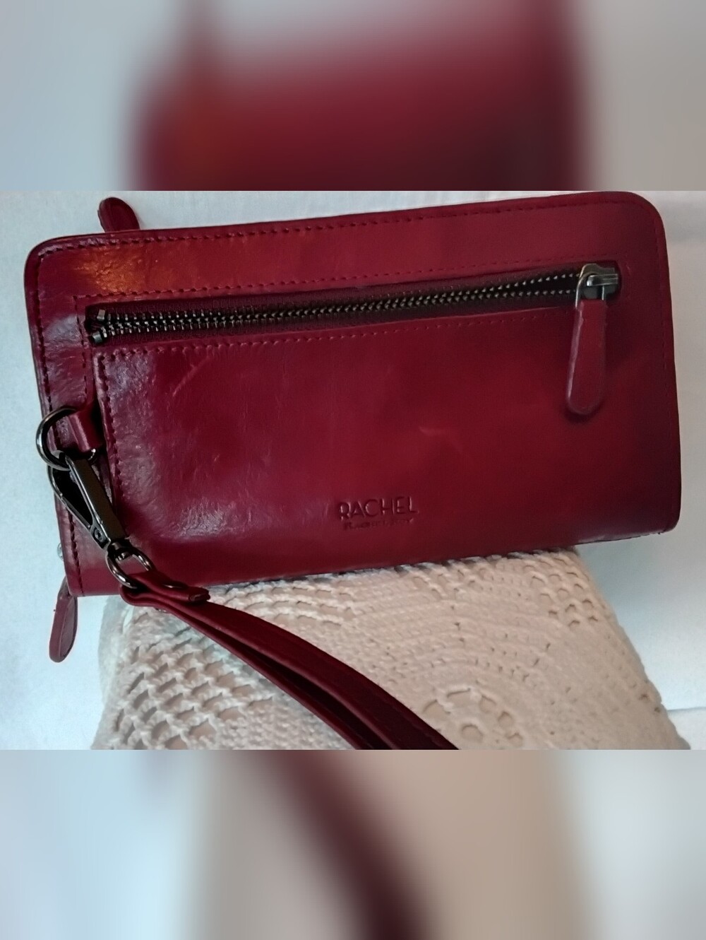 Rachel Burgundy Leather Wristlet with Front Zip